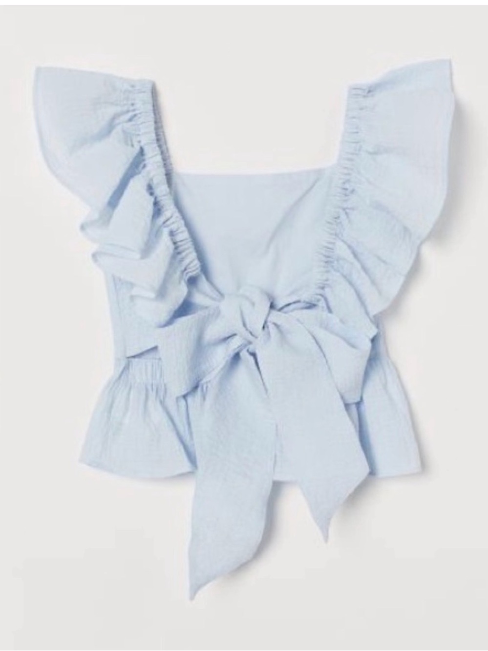 NWT H&M Light Blue Ruffle Sleeve Peplum Top With a Bow, Size S - Picture 2 of 7